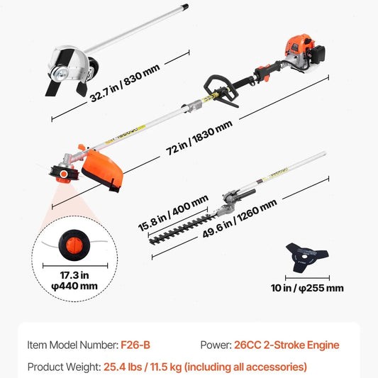6-in-1 Gas Yard Tool: Trimmer, Brush Cutter, Hedge Trimmer & Pole Saw
